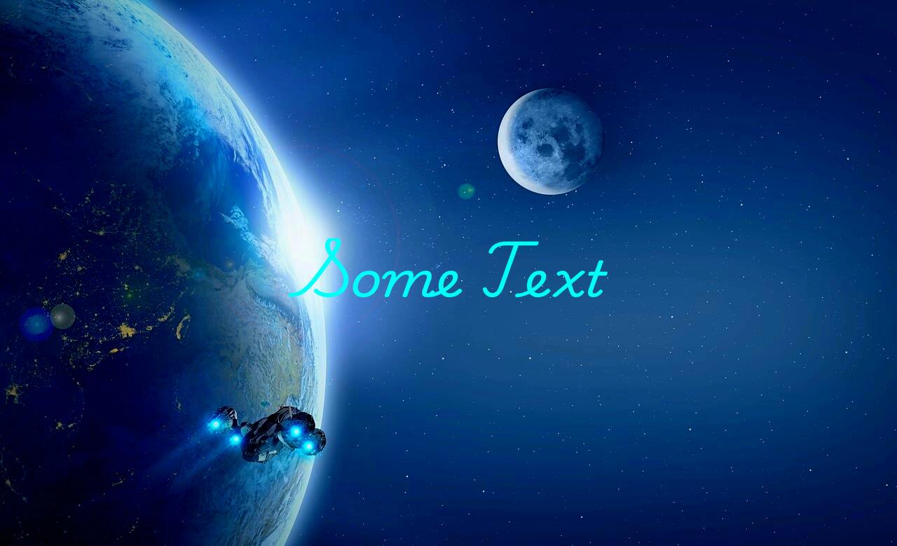 Photo with cyan colored 'Some Text' watermark in Playwrite CU font